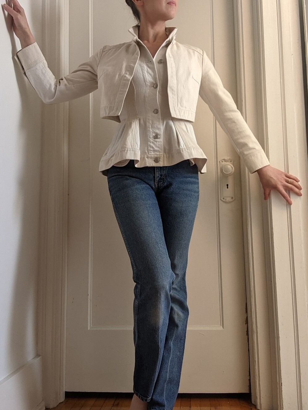 McQueen Cream Denim Corset Peplum Jacket